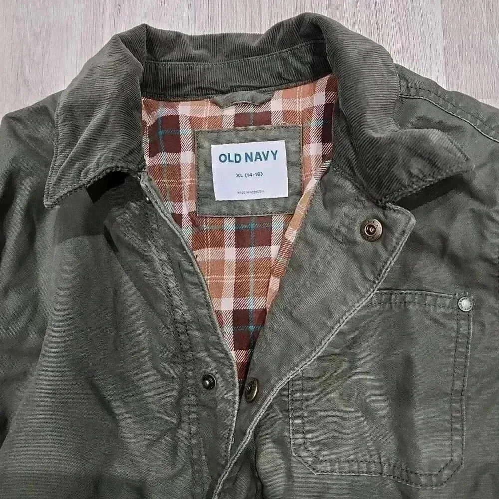 Old Navy Mens Long Sleeve Lined Collared Button Front Jacket Olive Green Size XL - Picture 2 of 8